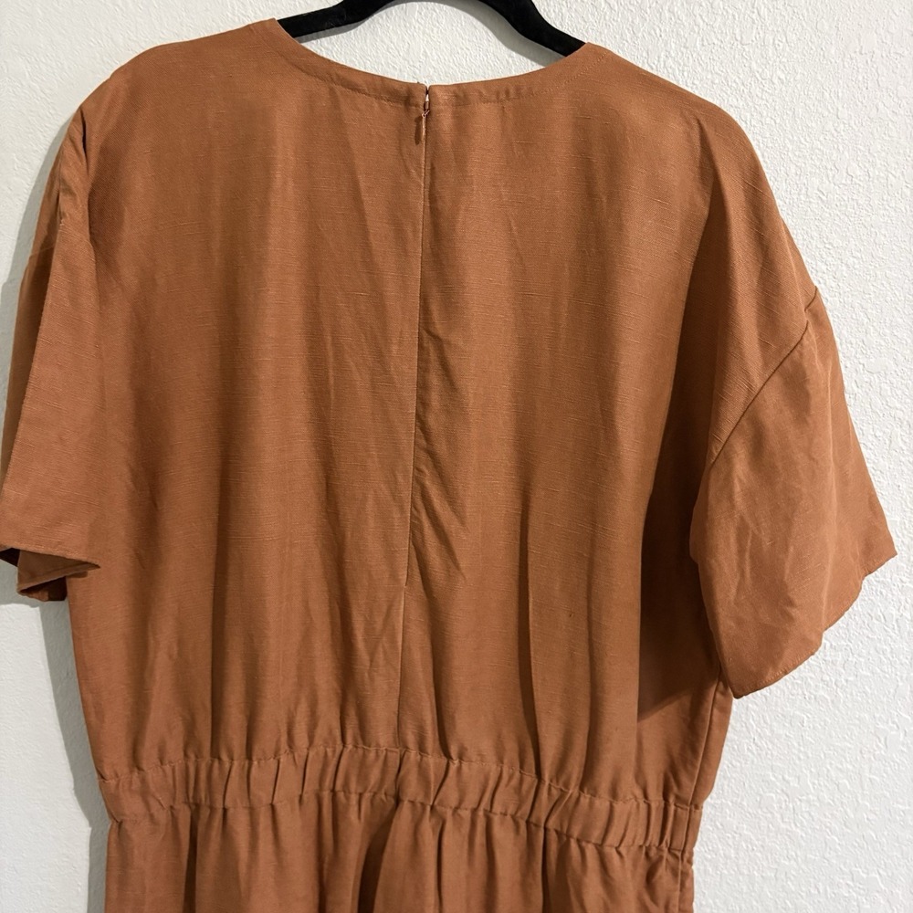 Eileen Fisher Organic Linen Lyocell Cropped Wide Leg Jumpsuit L Rust Brown Boho - Picture 7 of 16